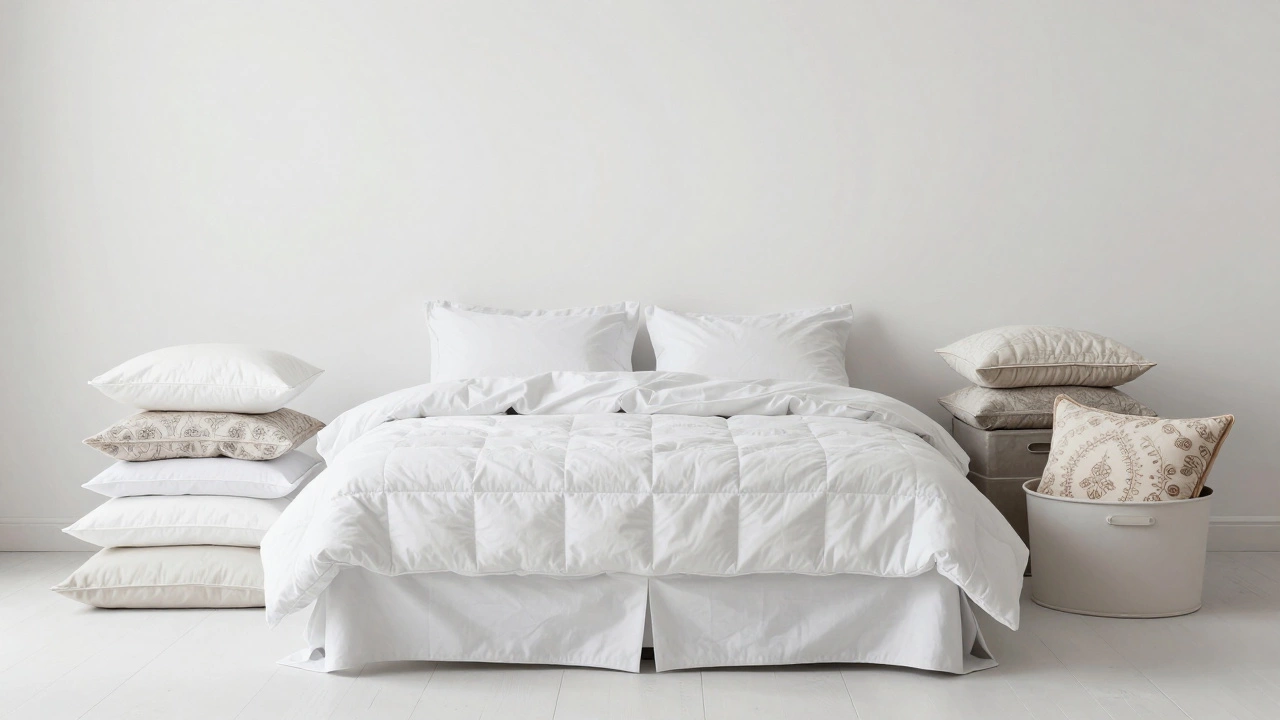 Minimalist bedroom showing only essential bedding, with decorative items stored away.