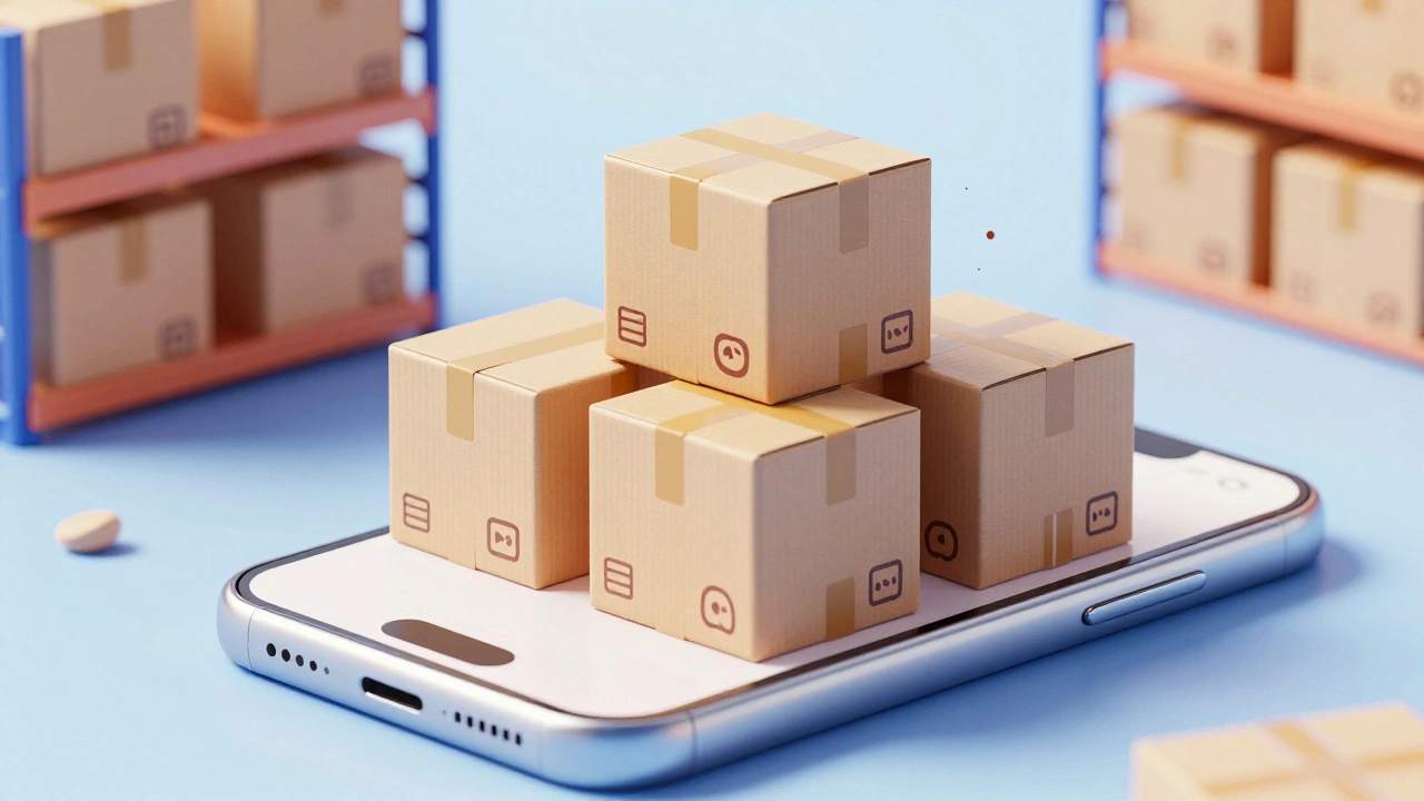 3D illustration of a phone as a warehouse full of app data clutter