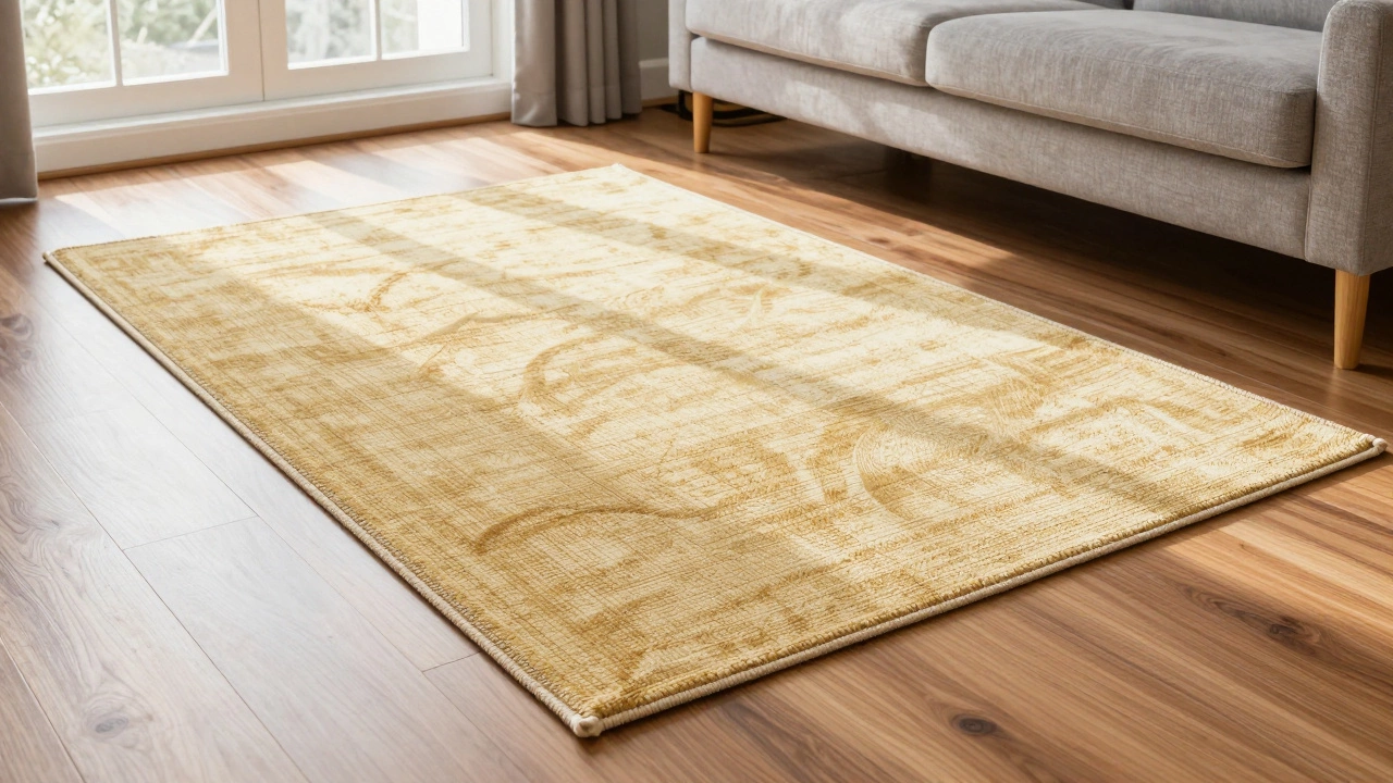 Durable rug with reinforced edges in sunlit living room