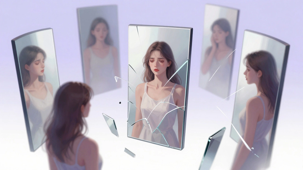 Surreal art of fragmented mirrors showing distorted reflections