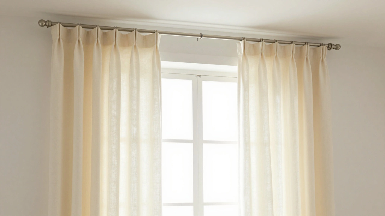 Wide elegant curtains on an extended rod framing a bright window