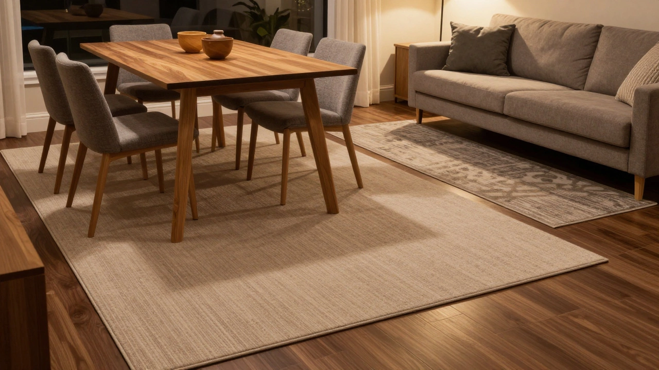 Dining and living rugs properly sized for furniture