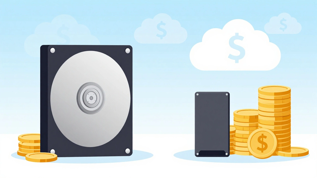 Illustration comparing HDD, SSD, and cloud storage costs