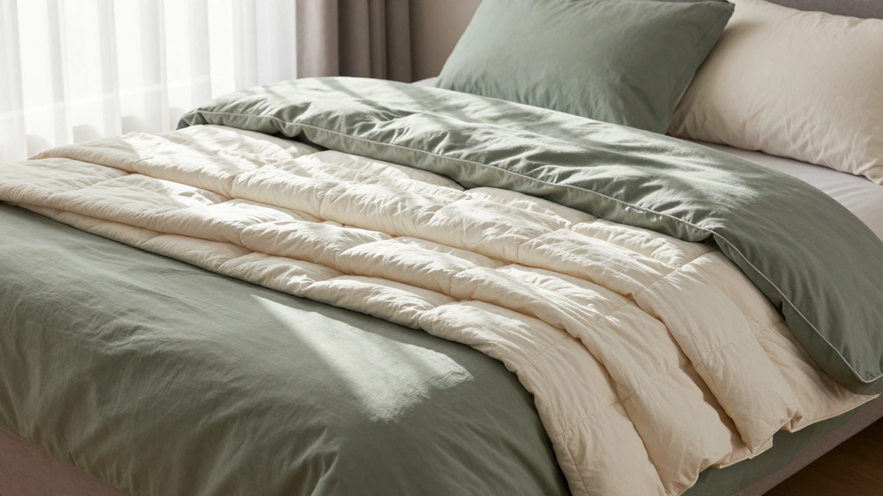 Neatly made bed showing layered bedding strategy with sheets and duvet