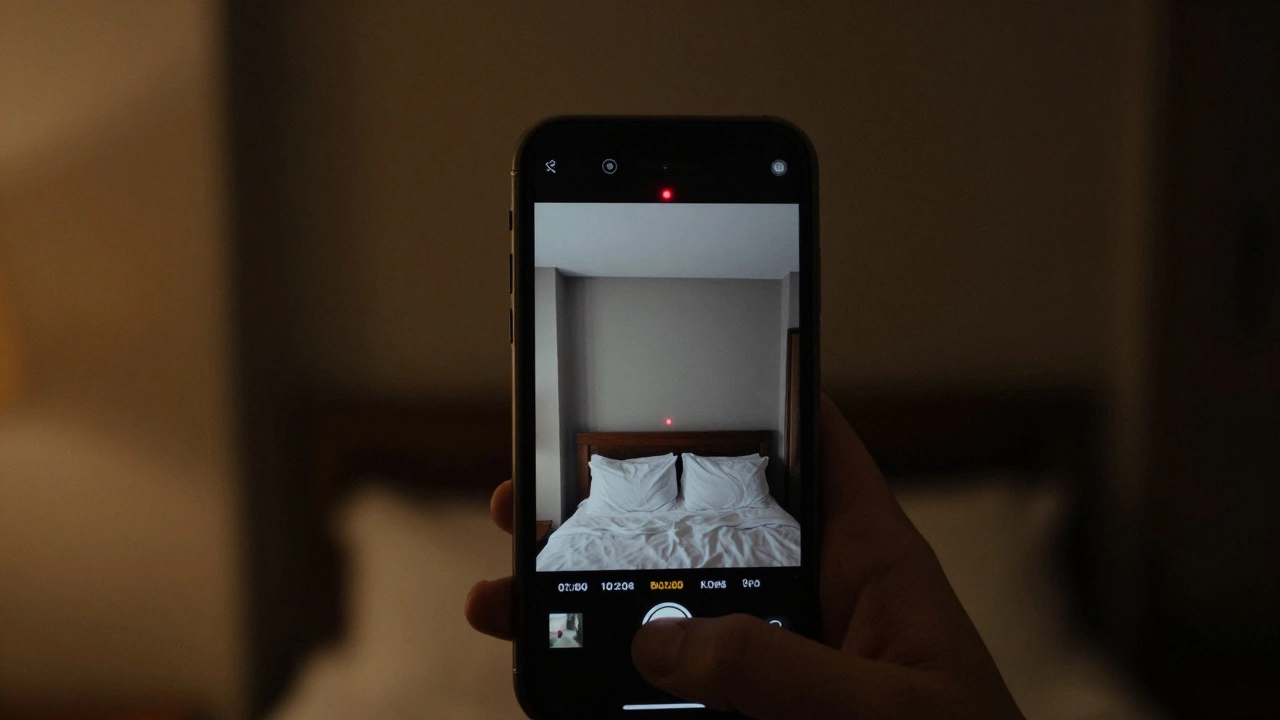 Phone camera detecting IR lights from hidden spy camera
