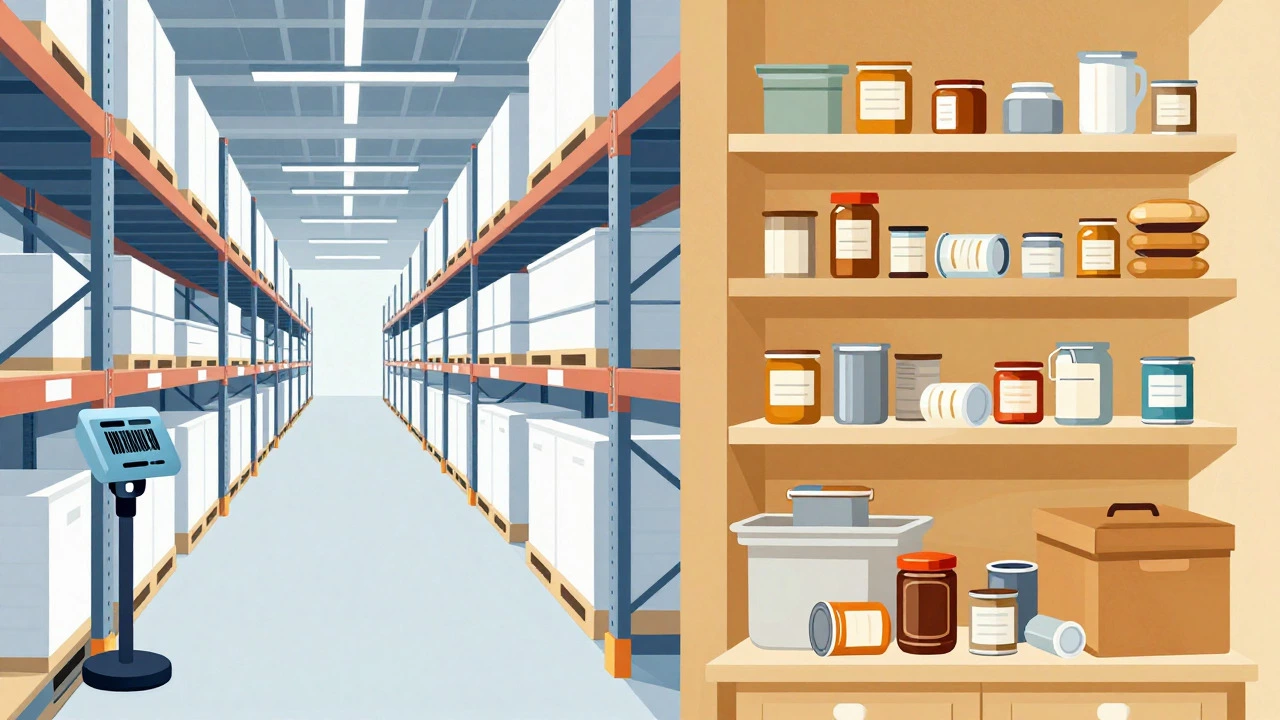 Comparison of organized warehouse vs cluttered home shelves