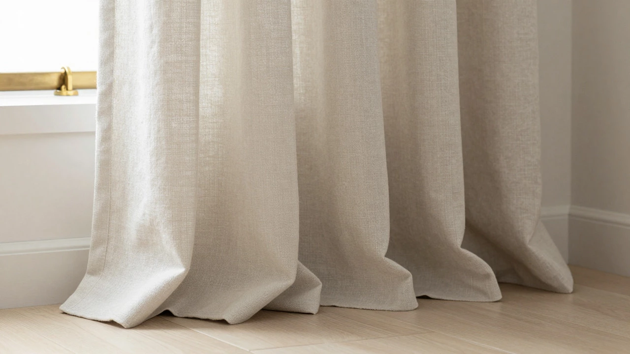 Curtain hem gently touching the floor in a clean kissing style