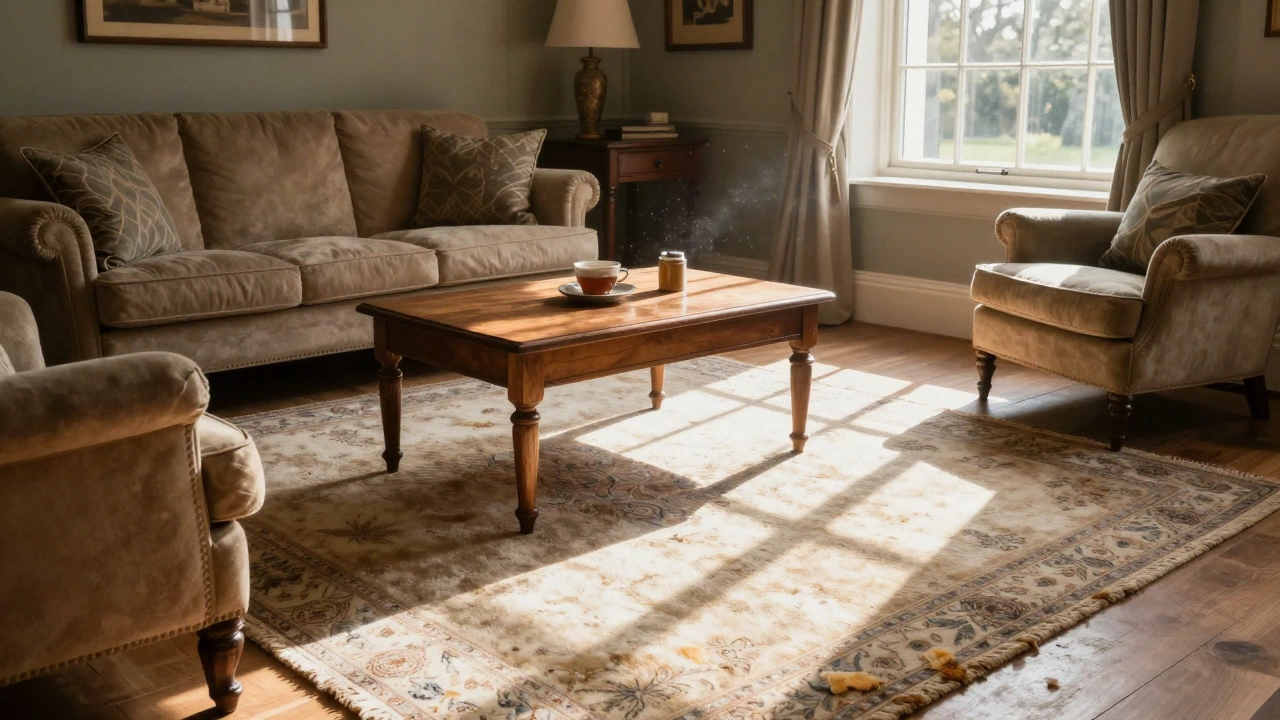 Sunlit living room featuring a durable wool rug under furniture, highlighting comfort and longevity