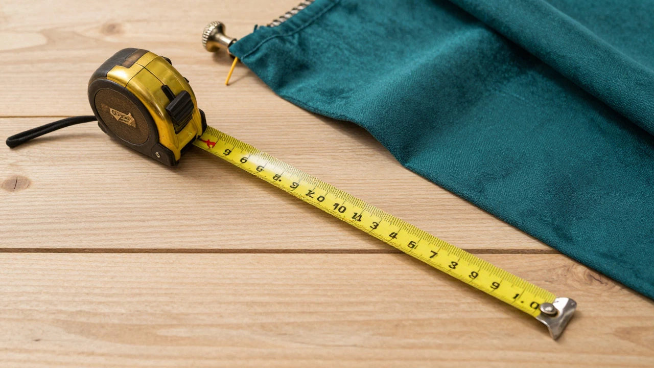 Tape measure and fabric swatch illustrating curtain sizing concepts